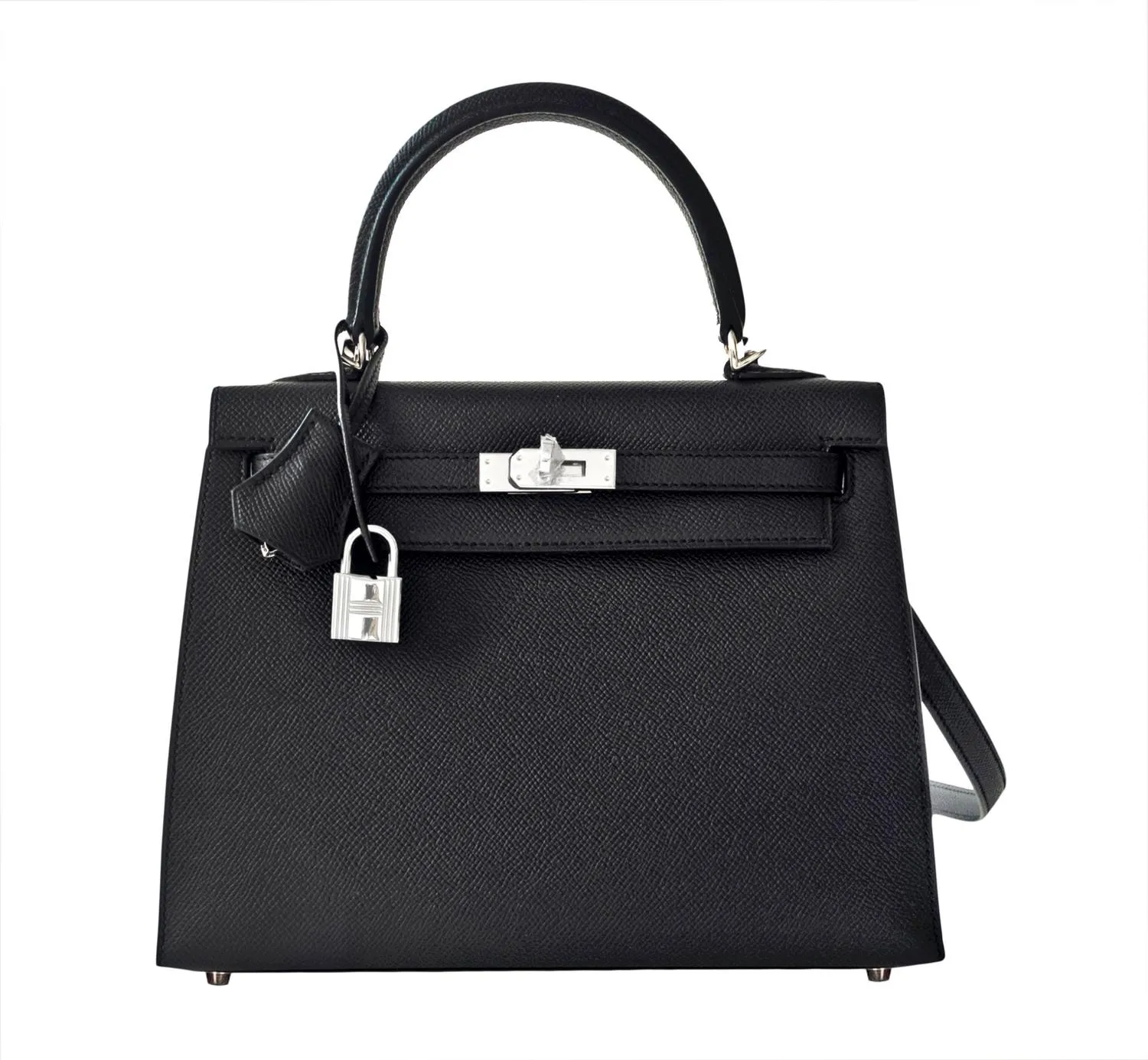 Hermes Black 25cm Kelly Epsom Sellier Palladium