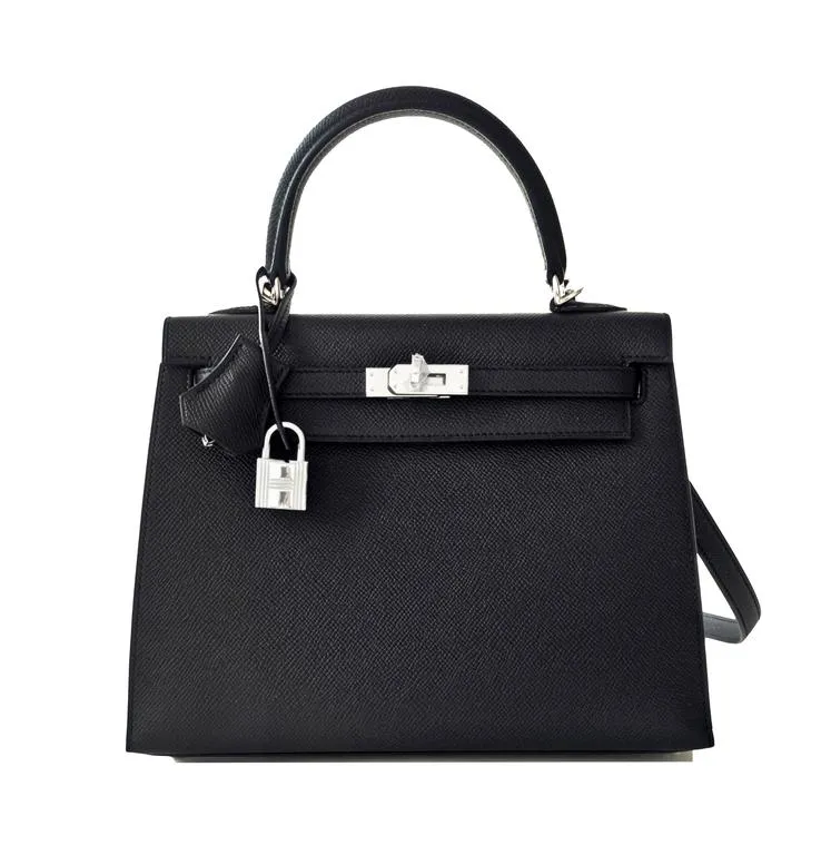 Hermes Black 25cm Kelly Epsom Sellier Palladium