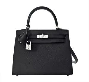 Hermes Black 25cm Kelly Epsom Sellier Palladium