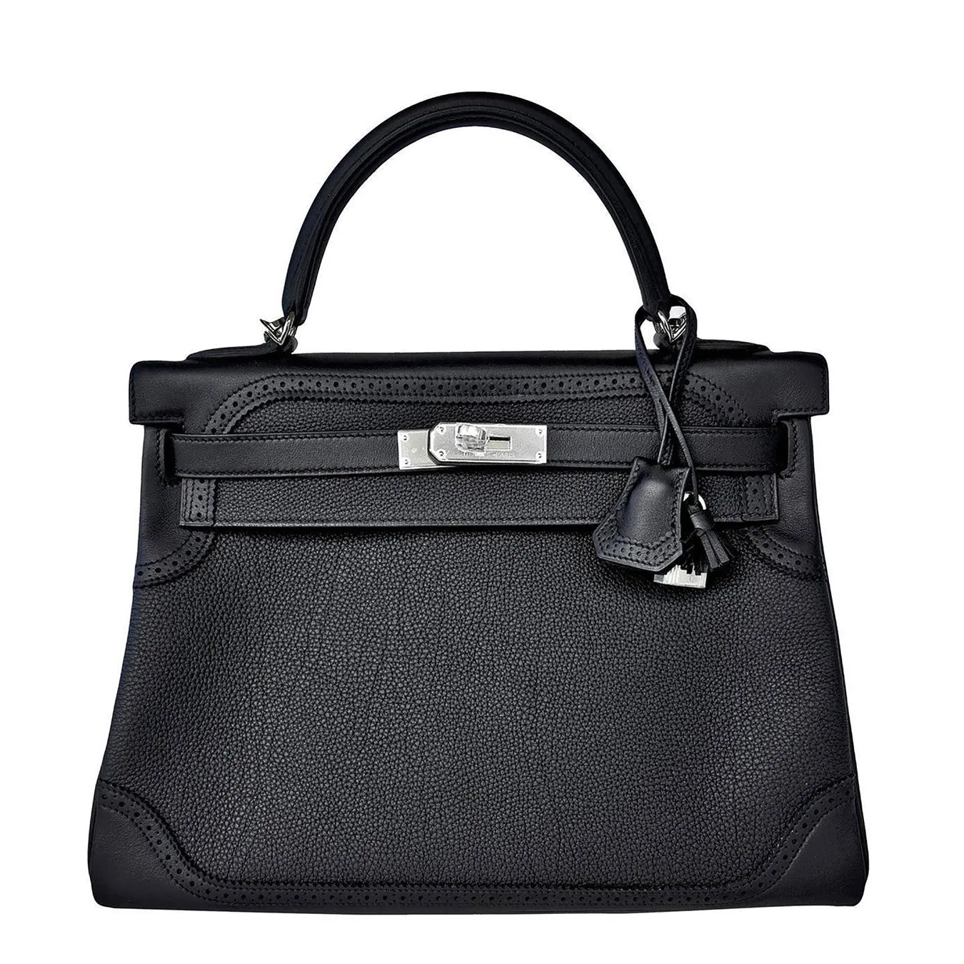 Hermes Black Ghillies Limited Edition 32cm Kelly Togo Swift Shoulder Bag Rare