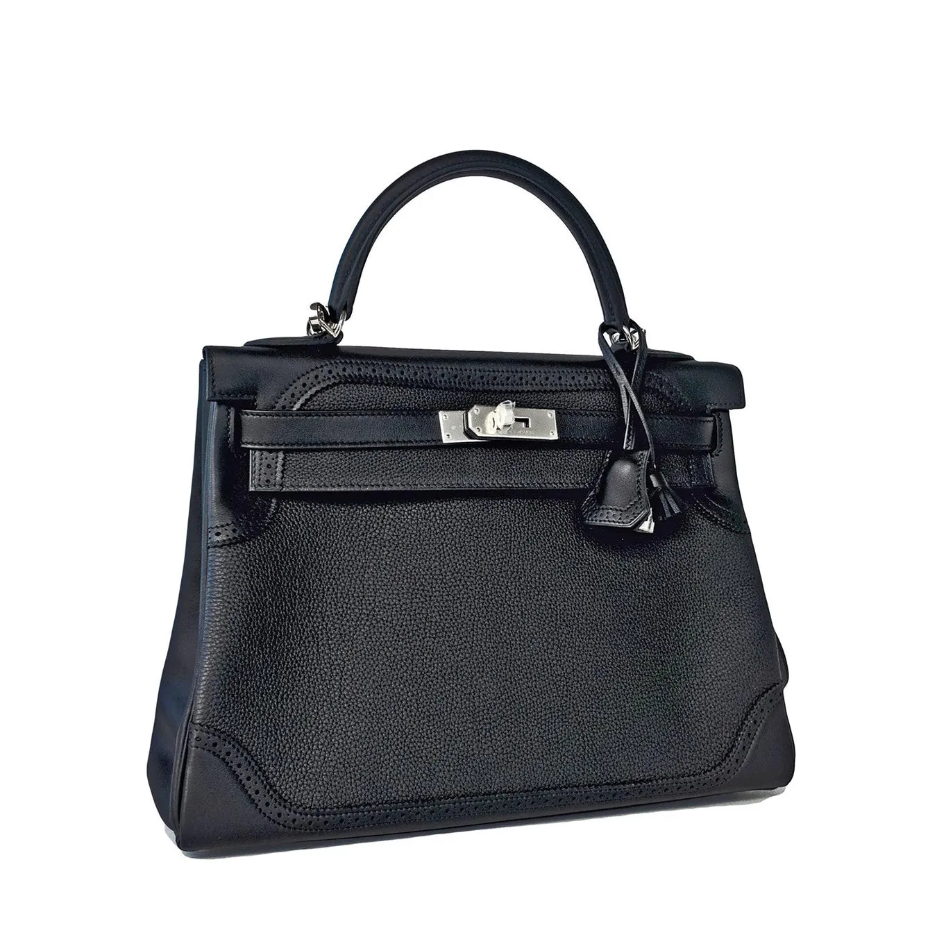 Hermes Black Ghillies Limited Edition 32cm Kelly Togo Swift Shoulder Bag Rare