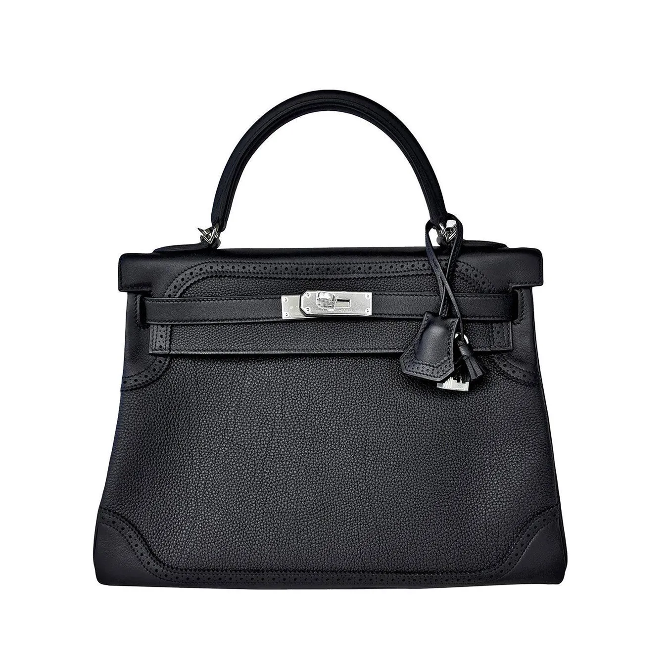 Hermes Black Ghillies Limited Edition 32cm Kelly Togo Swift Shoulder Bag Rare