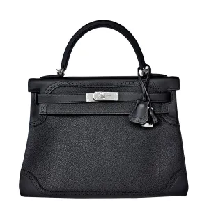 Hermes Black Ghillies Limited Edition 32cm Kelly Togo Swift Shoulder Bag Rare