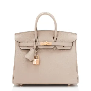 Hermes Gris Tourterelle Birkin 25cm Togo Bag Rose Gold Hardware