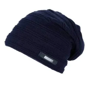 Horizontal Stripe Label Knitted Ski Hat - Cadetblue