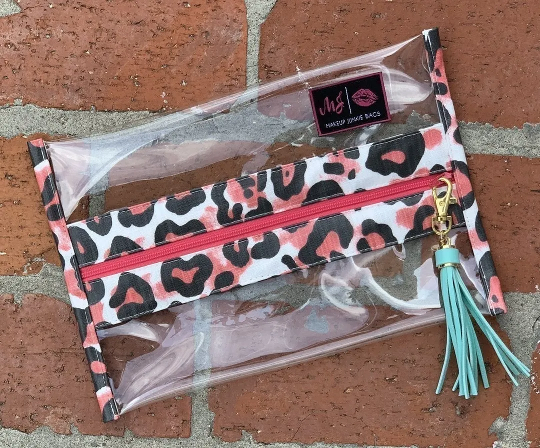 In-the-Clear Pink Cheetah Makeup Junkie Bag -- 3 Sizes!