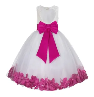 Ivory Floral Lace Heart Cutout Rose Petals Flower Girl Dress Junior Bridesmaid Special Event 185T(3)