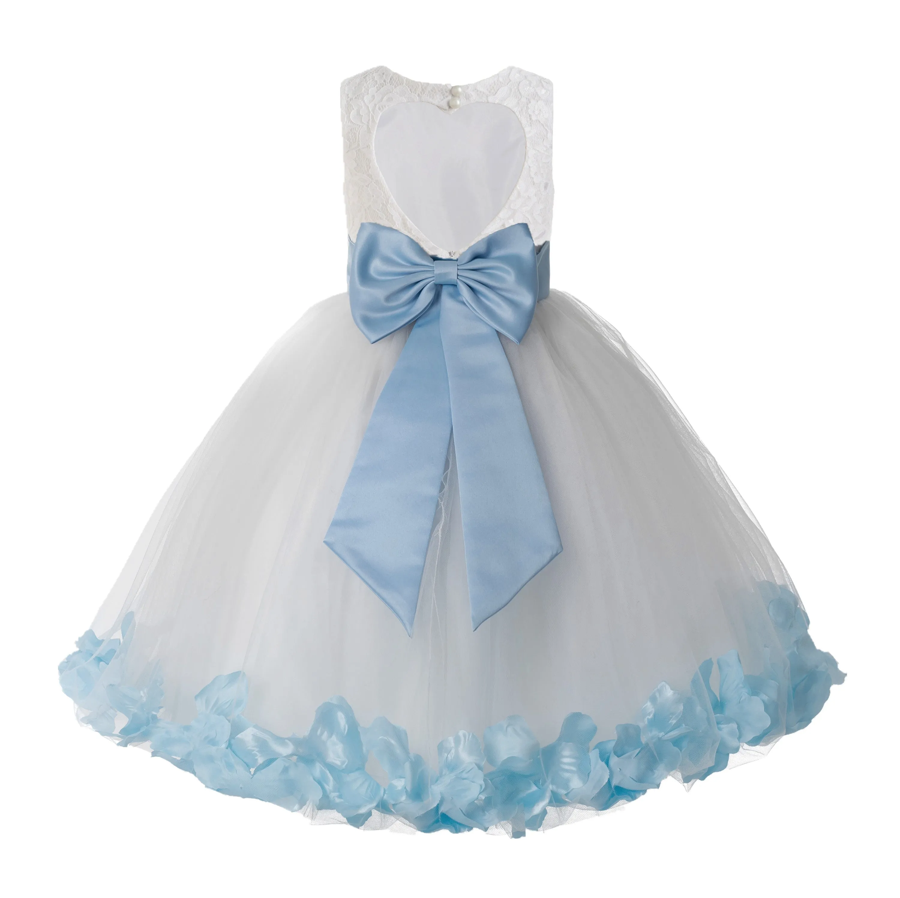 Ivory Floral Lace Heart Cutout Rose Petals Flower Girl Dress Junior Bridesmaid Special Event 185T(3)