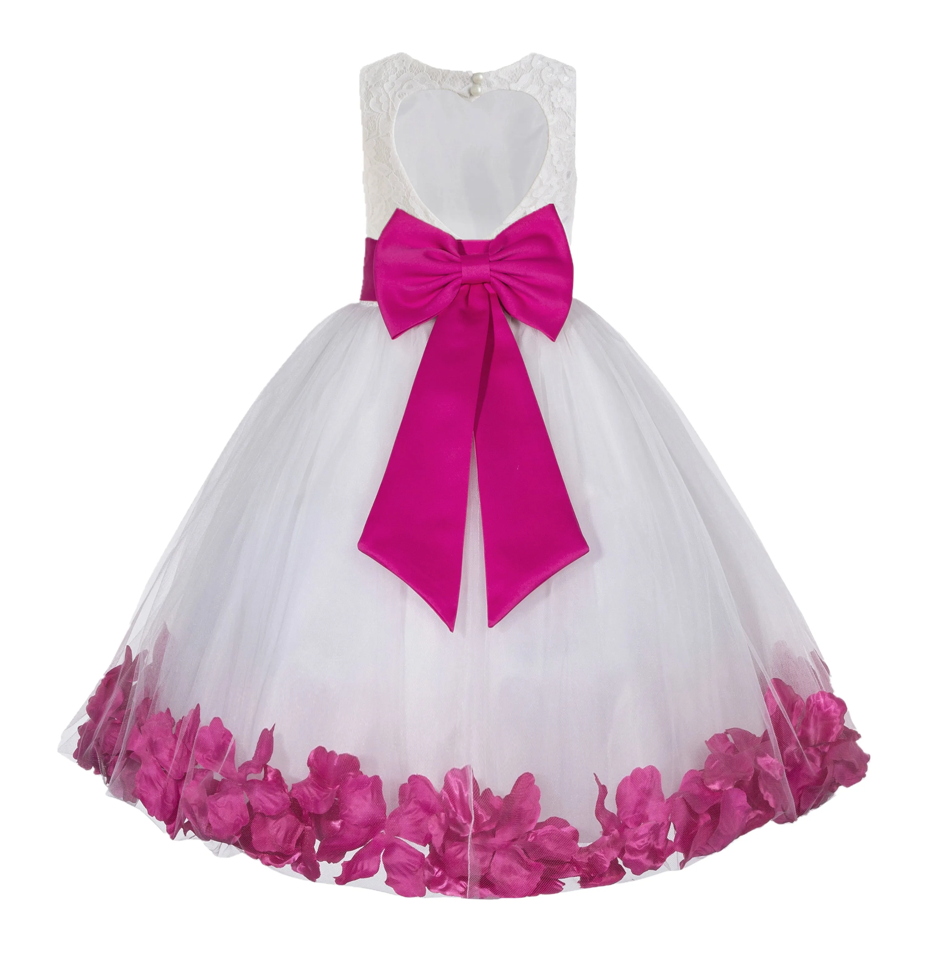 Ivory Floral Lace Heart Cutout Rose Petals Flower Girl Dress Junior Bridesmaid Special Event 185T(3)