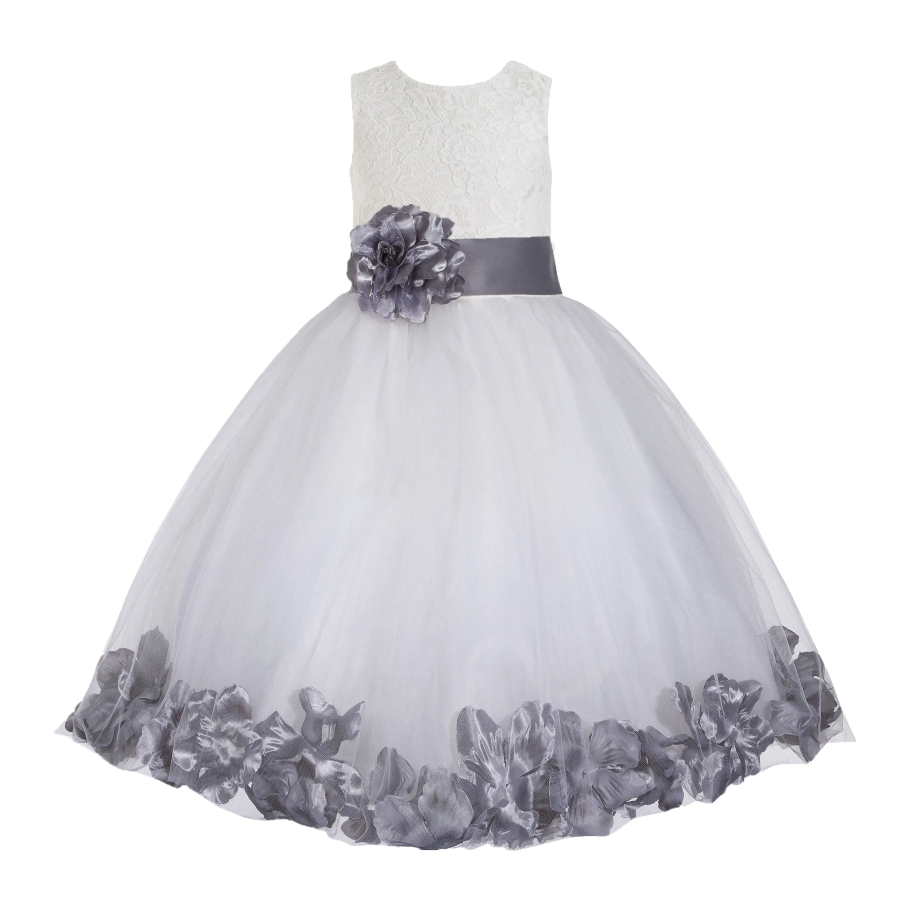 Ivory Floral Lace Heart Cutout Rose Petals Flower Girl Dress Junior Bridesmaid Special Event 185T(3)
