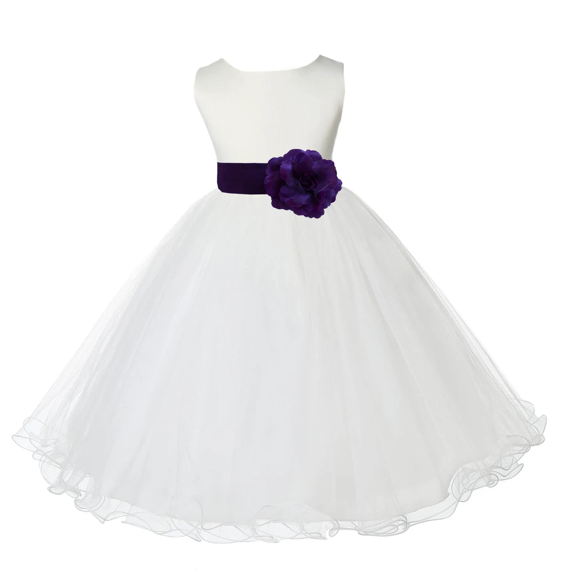 Ivory Formal Wedding Pageant Special Occasions Rattail Edge Tulle Flower Girl Dress 829S(1)