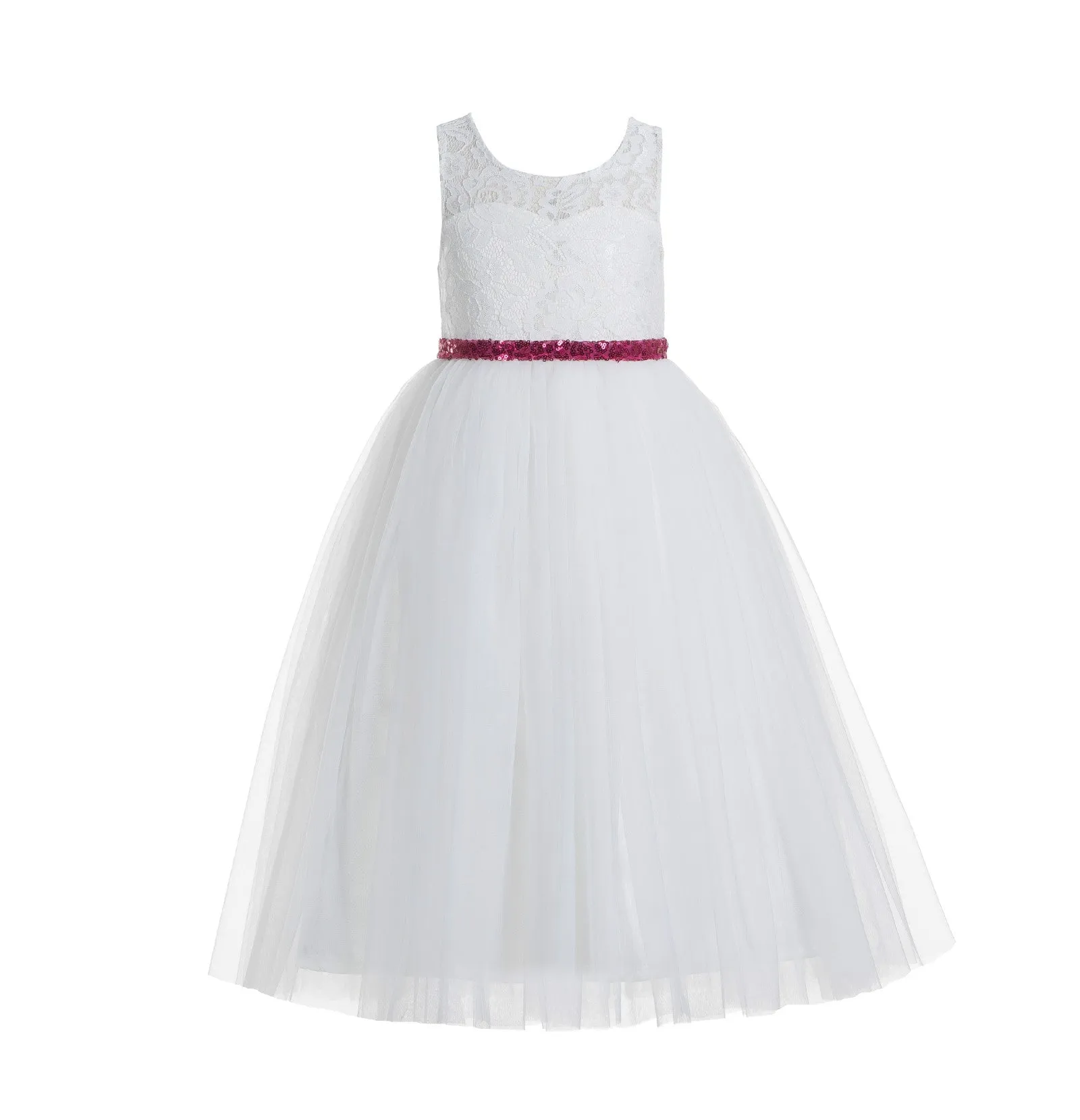 Ivory Lace Tulle Scoop Neck Keyhole Back A-Line Junior Flower Girl Dress Pageant Gown Communion 178