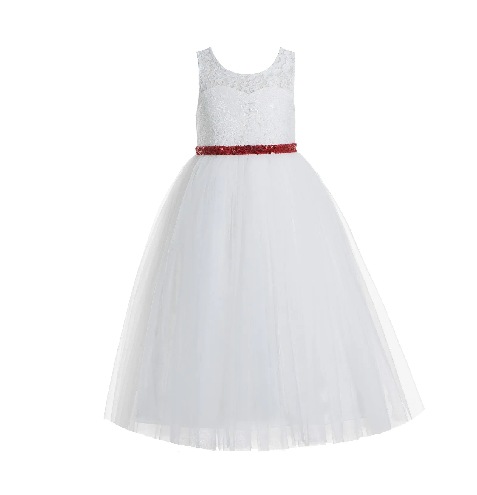 Ivory Lace Tulle Scoop Neck Keyhole Back A-Line Junior Flower Girl Dress Pageant Gown Communion 178