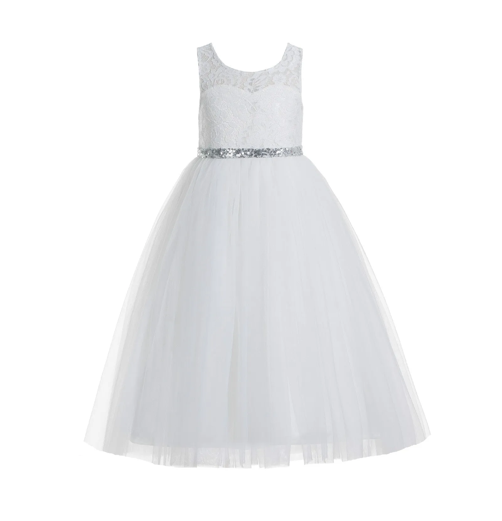 Ivory Lace Tulle Scoop Neck Keyhole Back A-Line Junior Flower Girl Dress Pageant Gown Communion 178