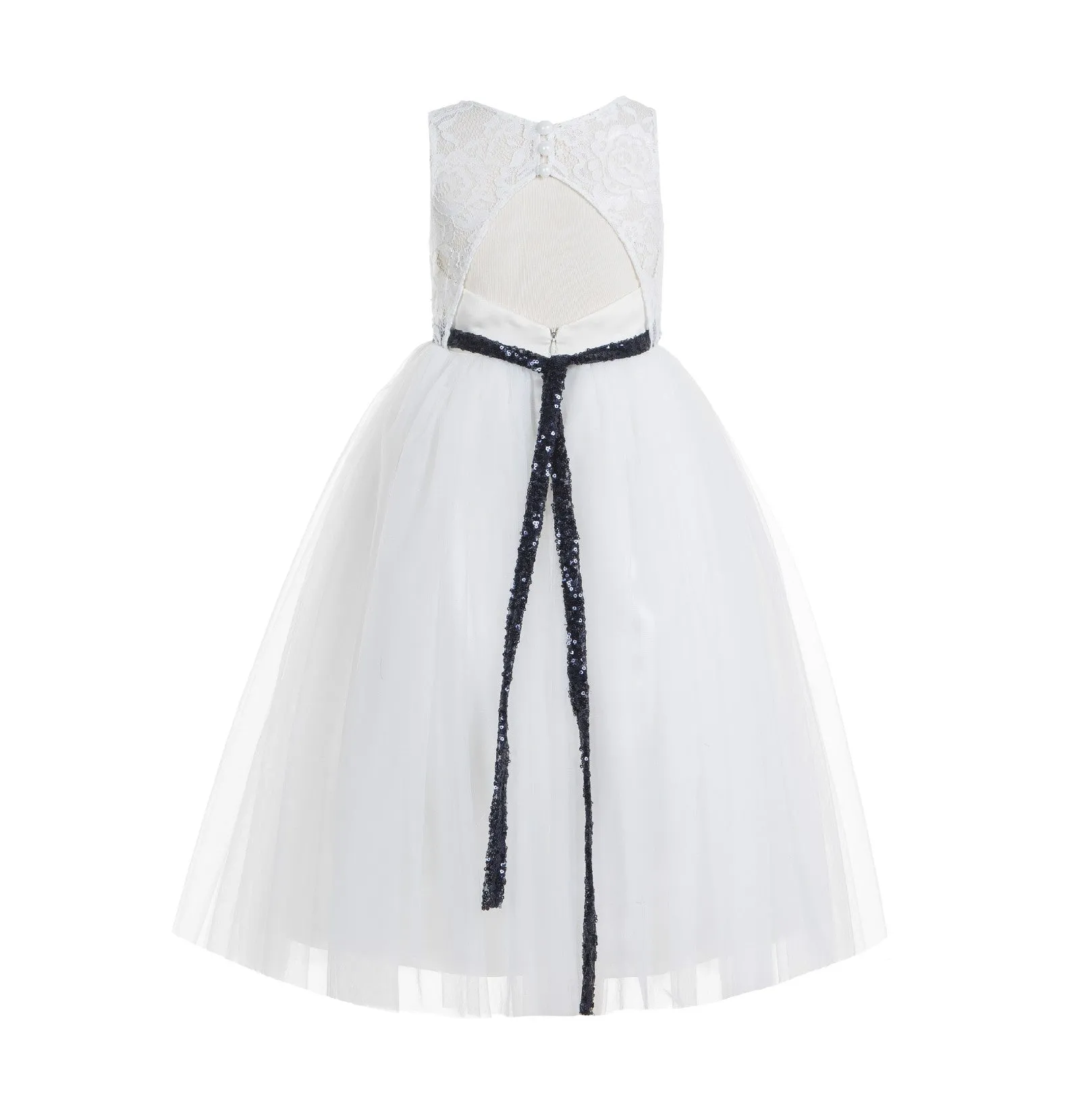 Ivory Lace Tulle Scoop Neck Keyhole Back A-Line Junior Flower Girl Dress Pageant Gown Communion 178
