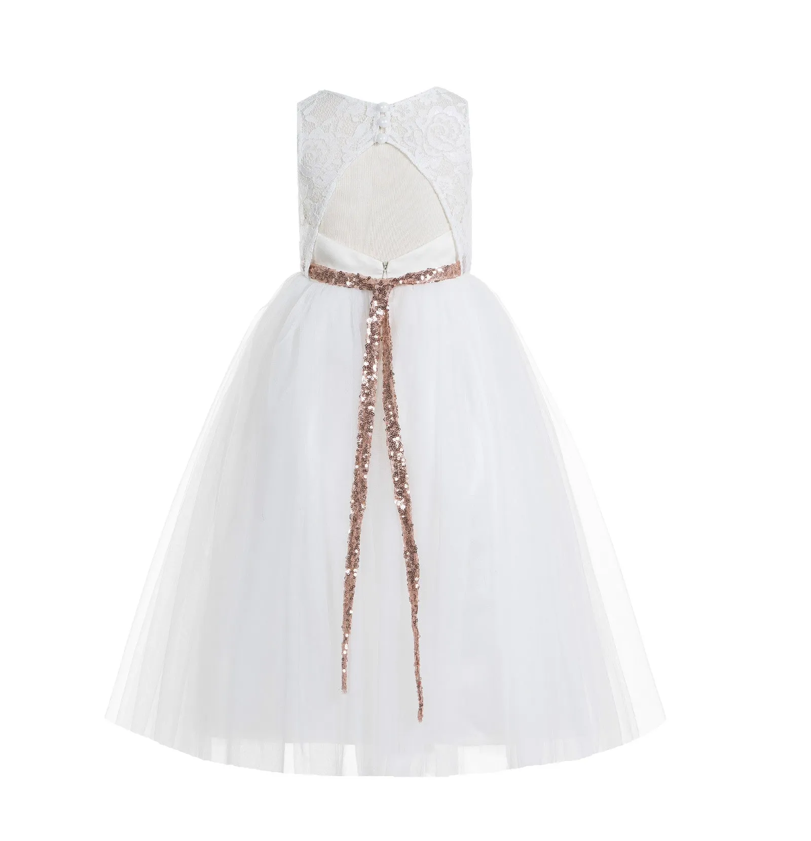 Ivory Lace Tulle Scoop Neck Keyhole Back A-Line Junior Flower Girl Dress Pageant Gown Communion 178