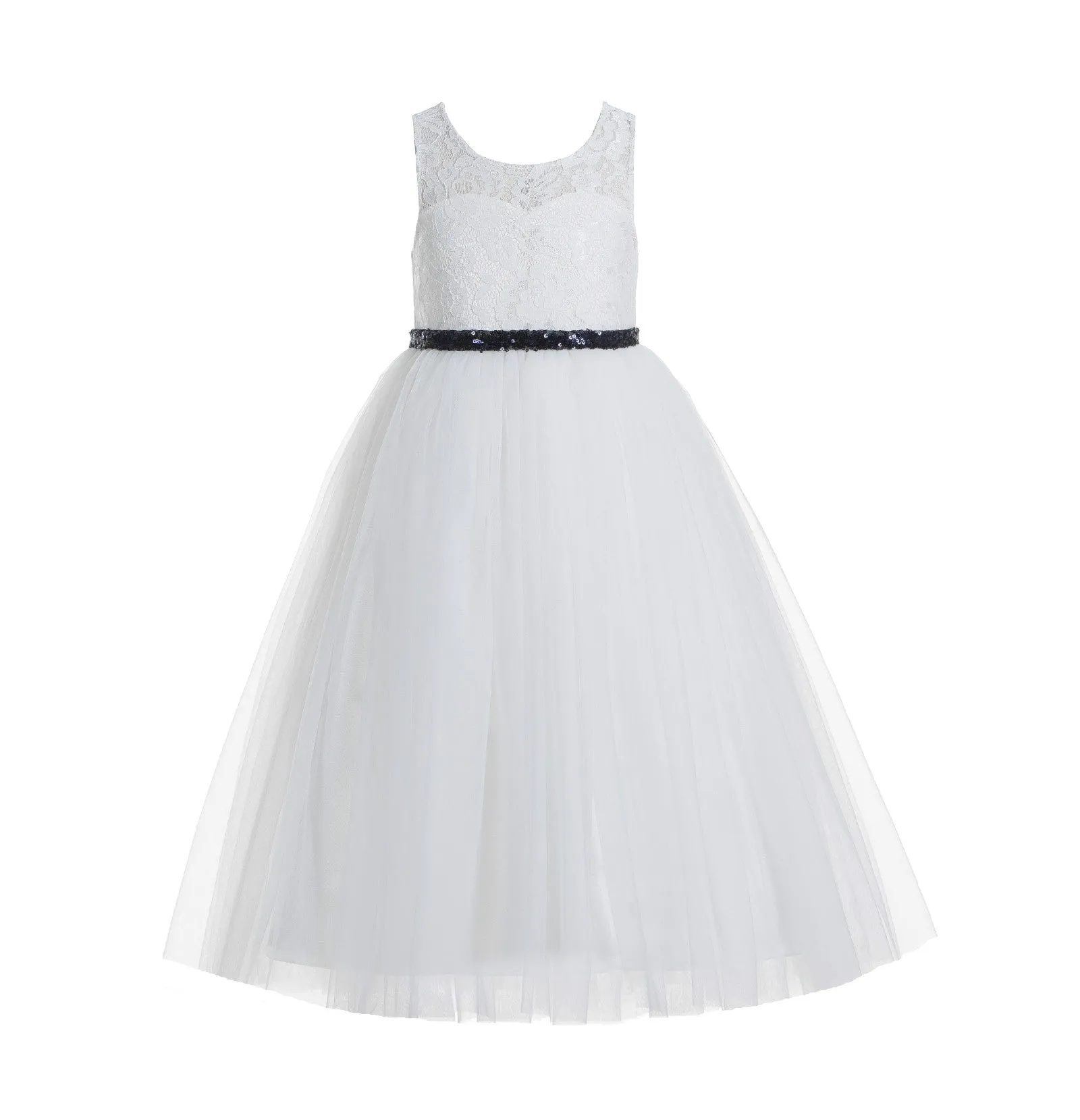 Ivory Lace Tulle Scoop Neck Keyhole Back A-Line Junior Flower Girl Dress Pageant Gown Communion 178