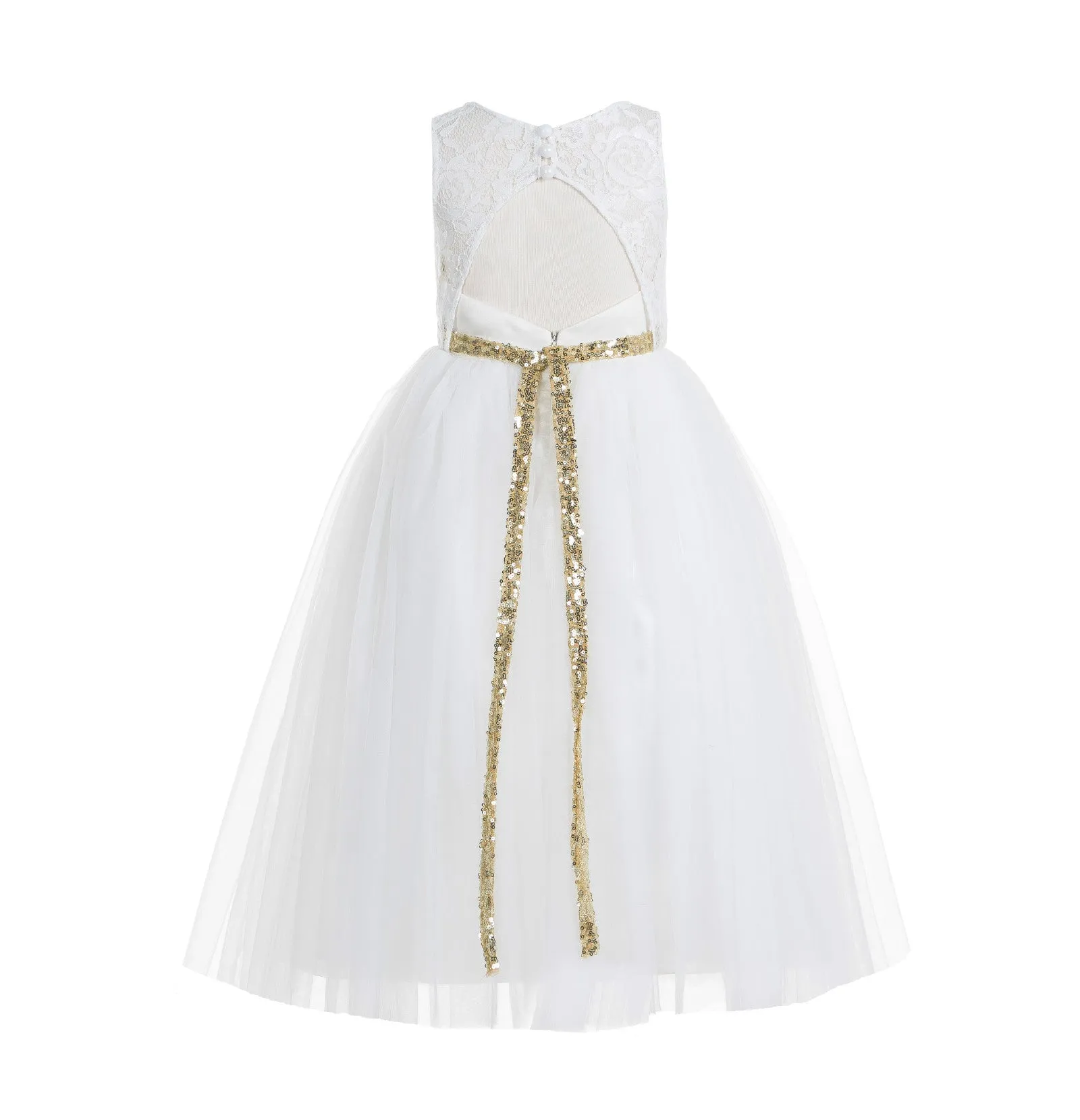 Ivory Lace Tulle Scoop Neck Keyhole Back A-Line Junior Flower Girl Dress Pageant Gown Communion 178