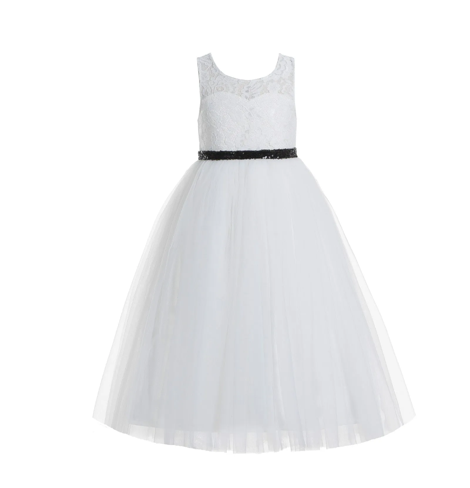 Ivory Lace Tulle Scoop Neck Keyhole Back A-Line Junior Flower Girl Dress Pageant Gown Communion 178