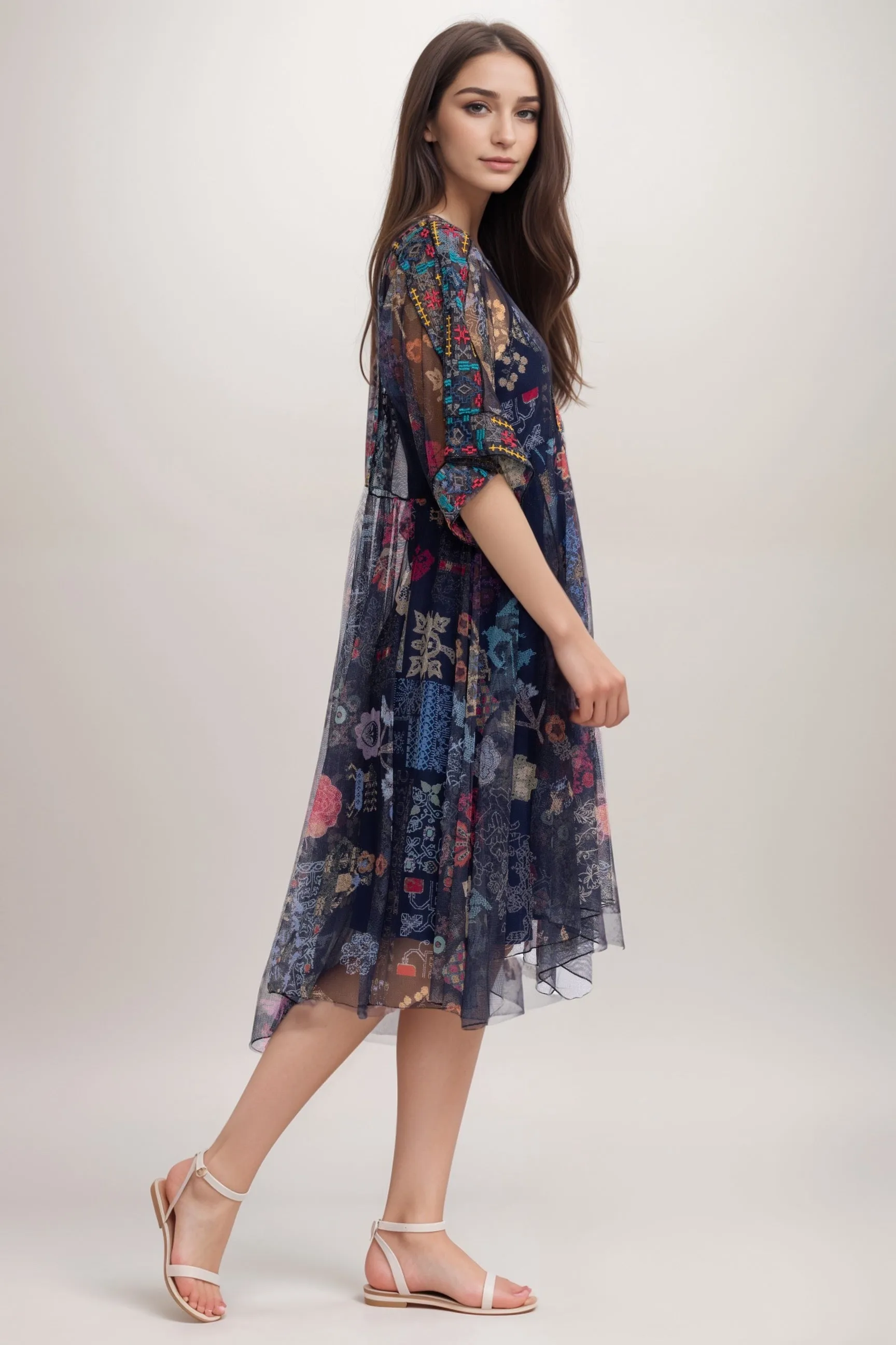 Johnny Was Biya Elrey Kaftan Mesh Midi Dress B38323-E