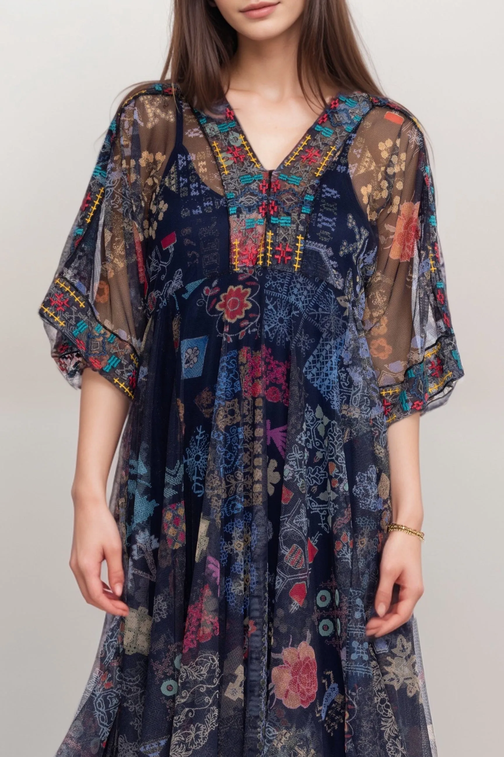Johnny Was Biya Elrey Kaftan Mesh Midi Dress B38323-E