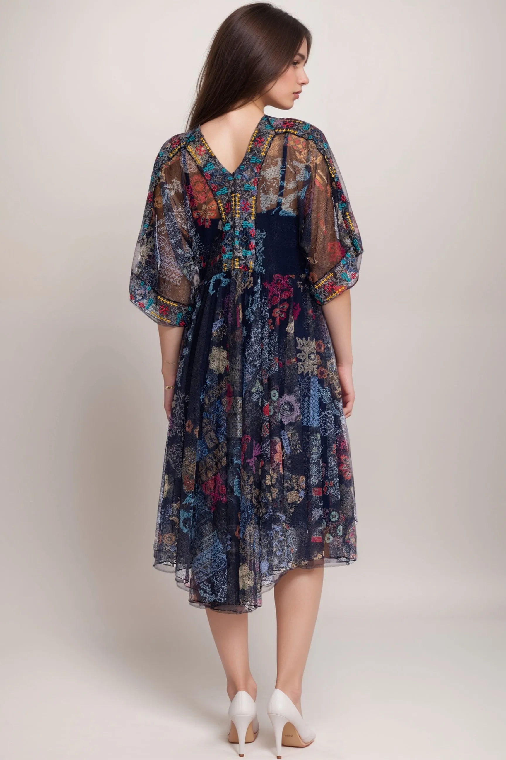 Johnny Was Biya Elrey Kaftan Mesh Midi Dress B38323-E