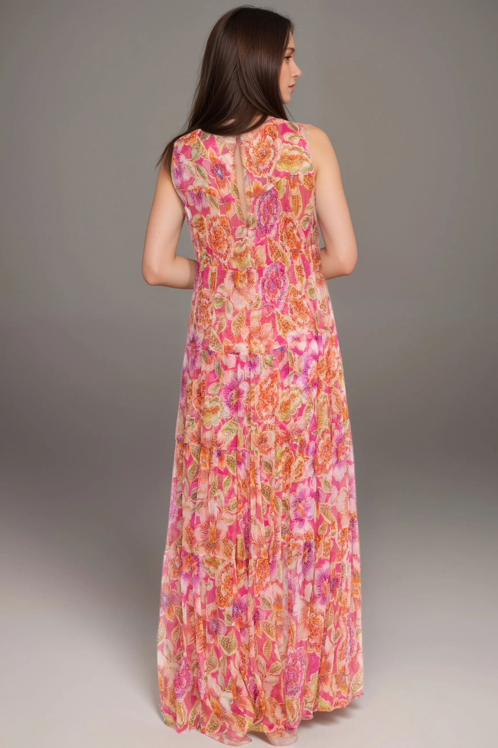 Johnny Was Jade Loran Tiered Floral Silk Maxi Dress L36724