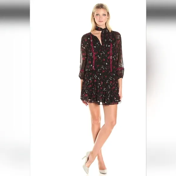Joie Grover Floral-print Silk Blouson Mini Dress, Black size s