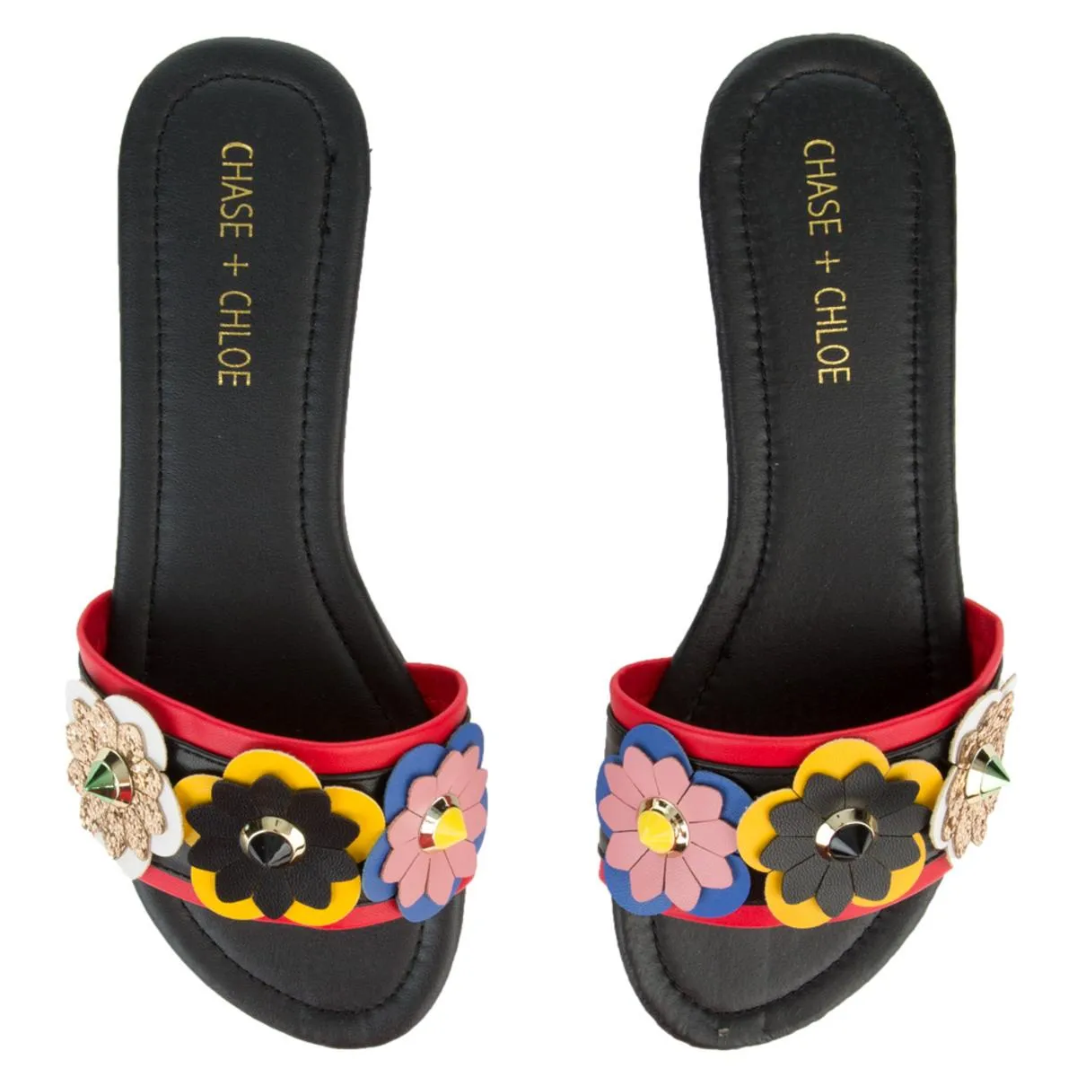 Joy-1 Black with Flowers Sandals BLACK