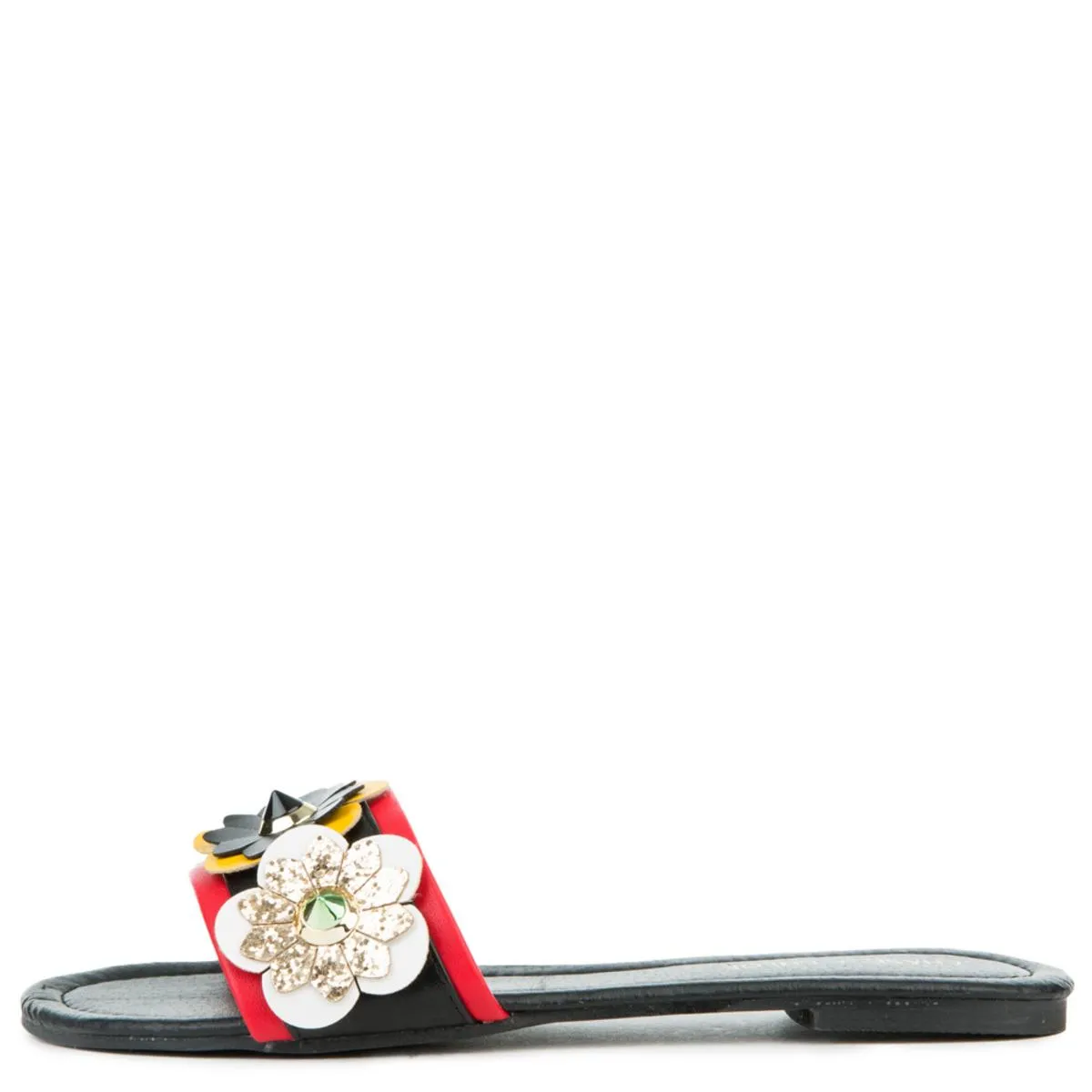 Joy-1 Black with Flowers Sandals BLACK