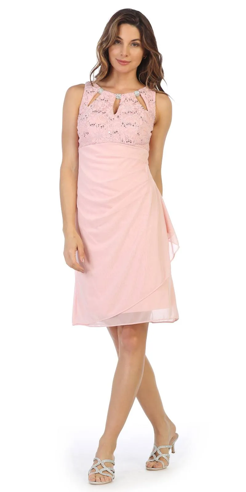 Juno 1017-S Stylish Neckline Short Cocktail Dress