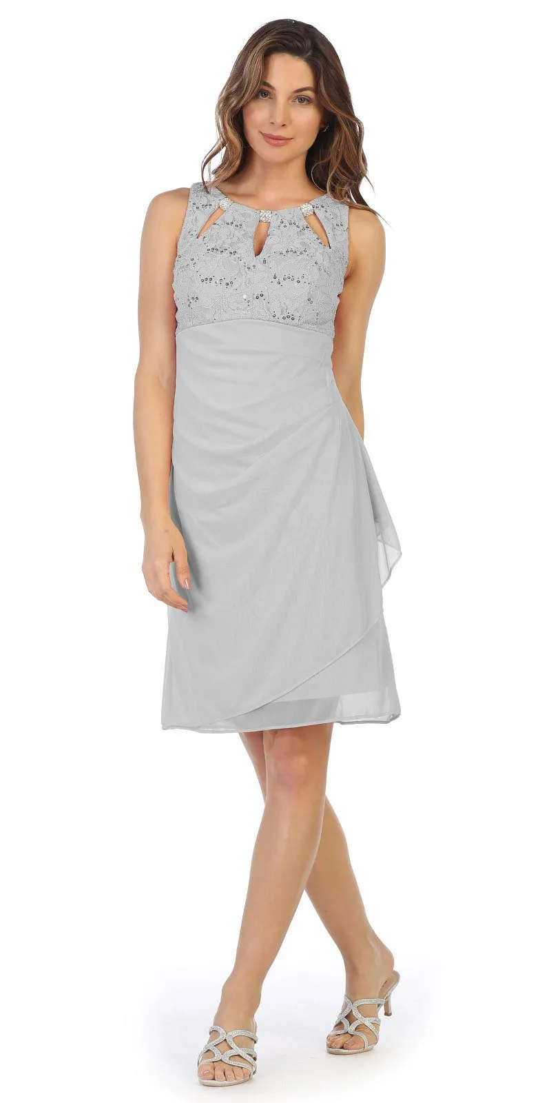 Juno 1017-S Stylish Neckline Short Cocktail Dress