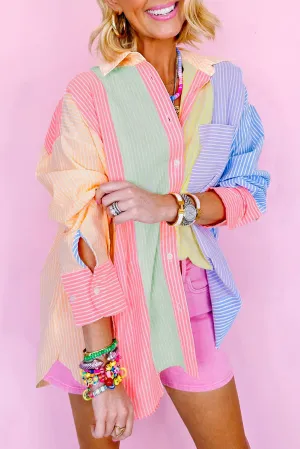KaleaBoutique Stylish Color Block Chest Pocket Oversized Shirt