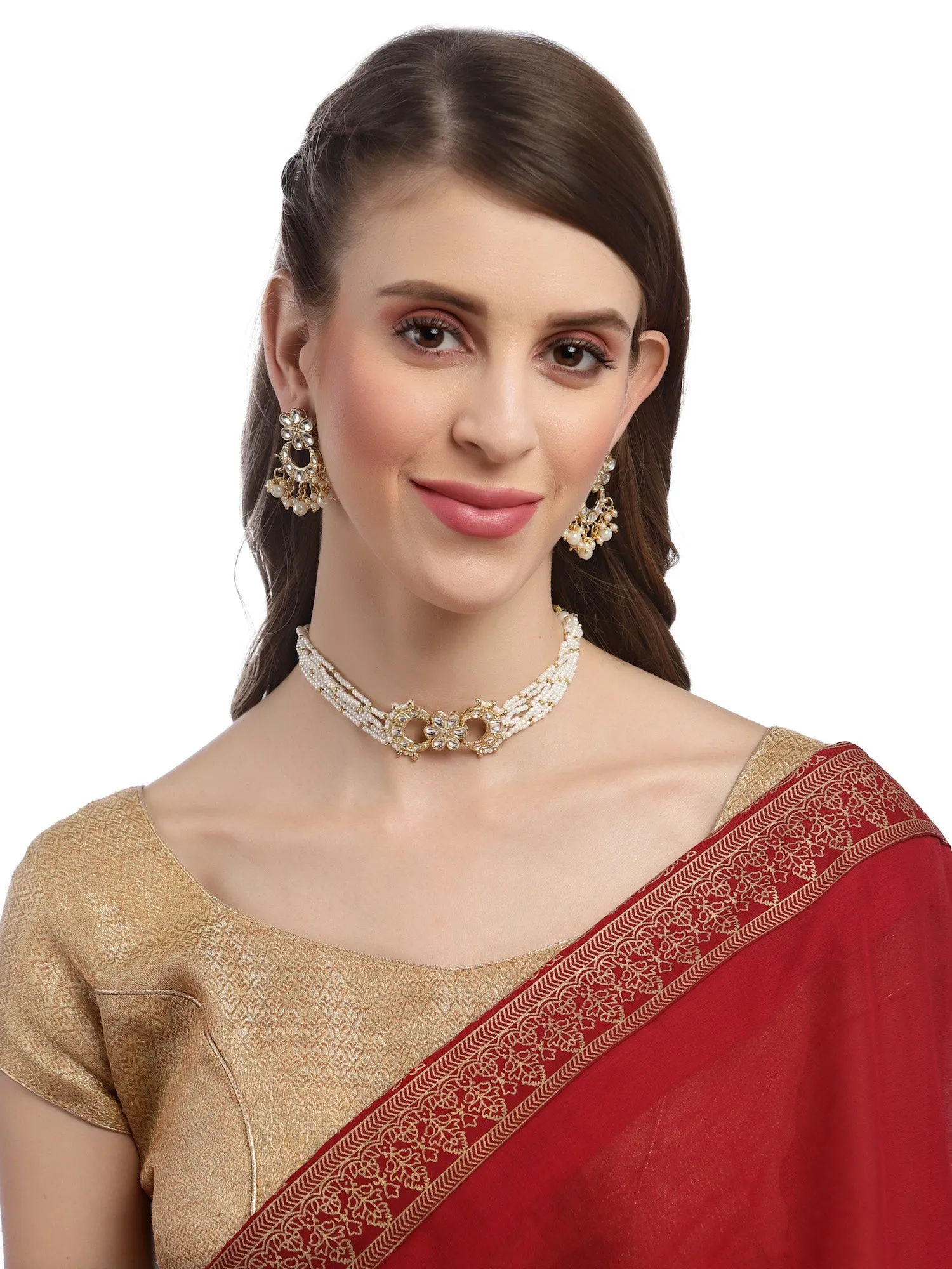 Karatcart Gold Plated Floral Beaded Choker Necklace Set