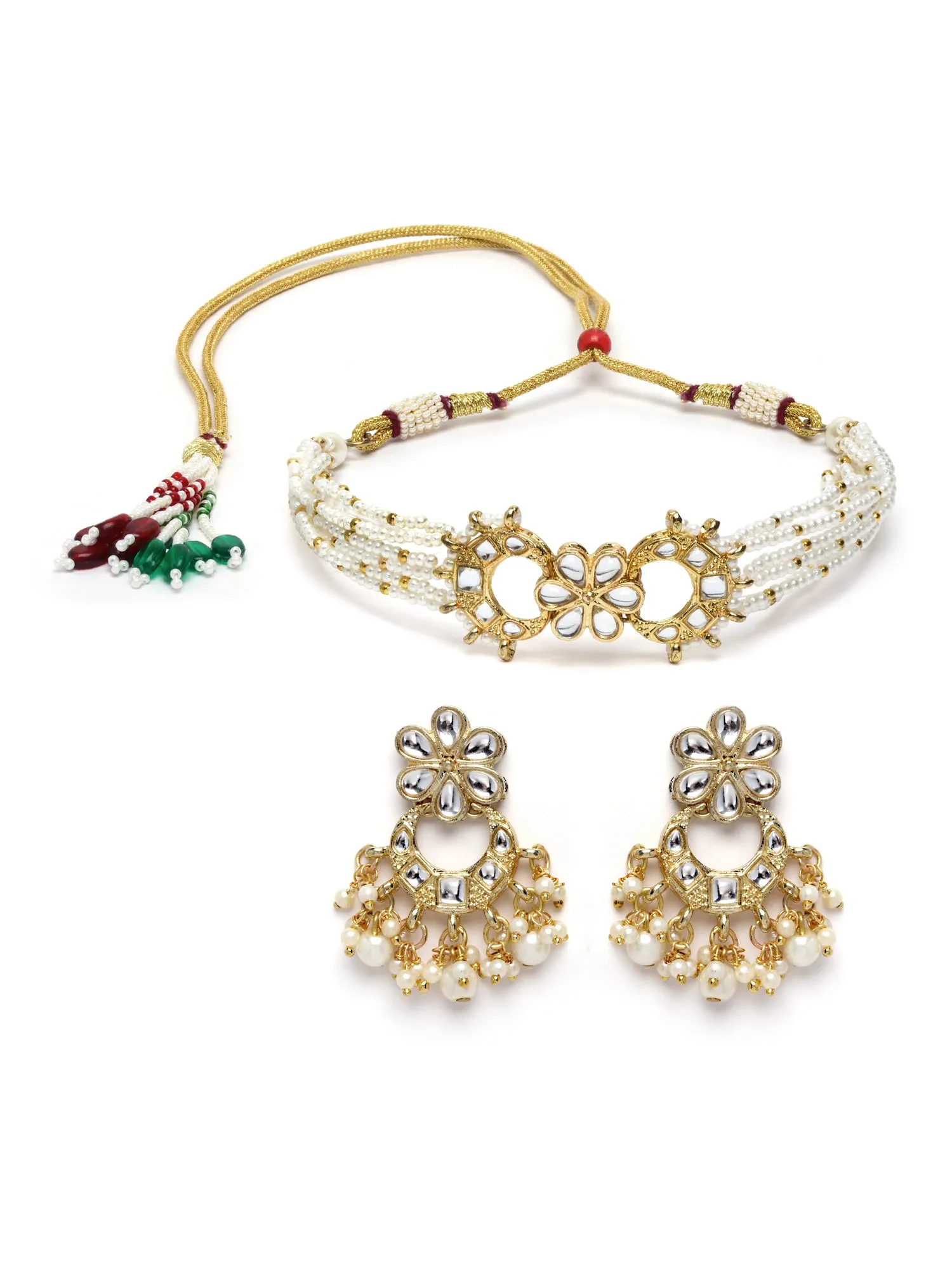 Karatcart Gold Plated Floral Beaded Choker Necklace Set