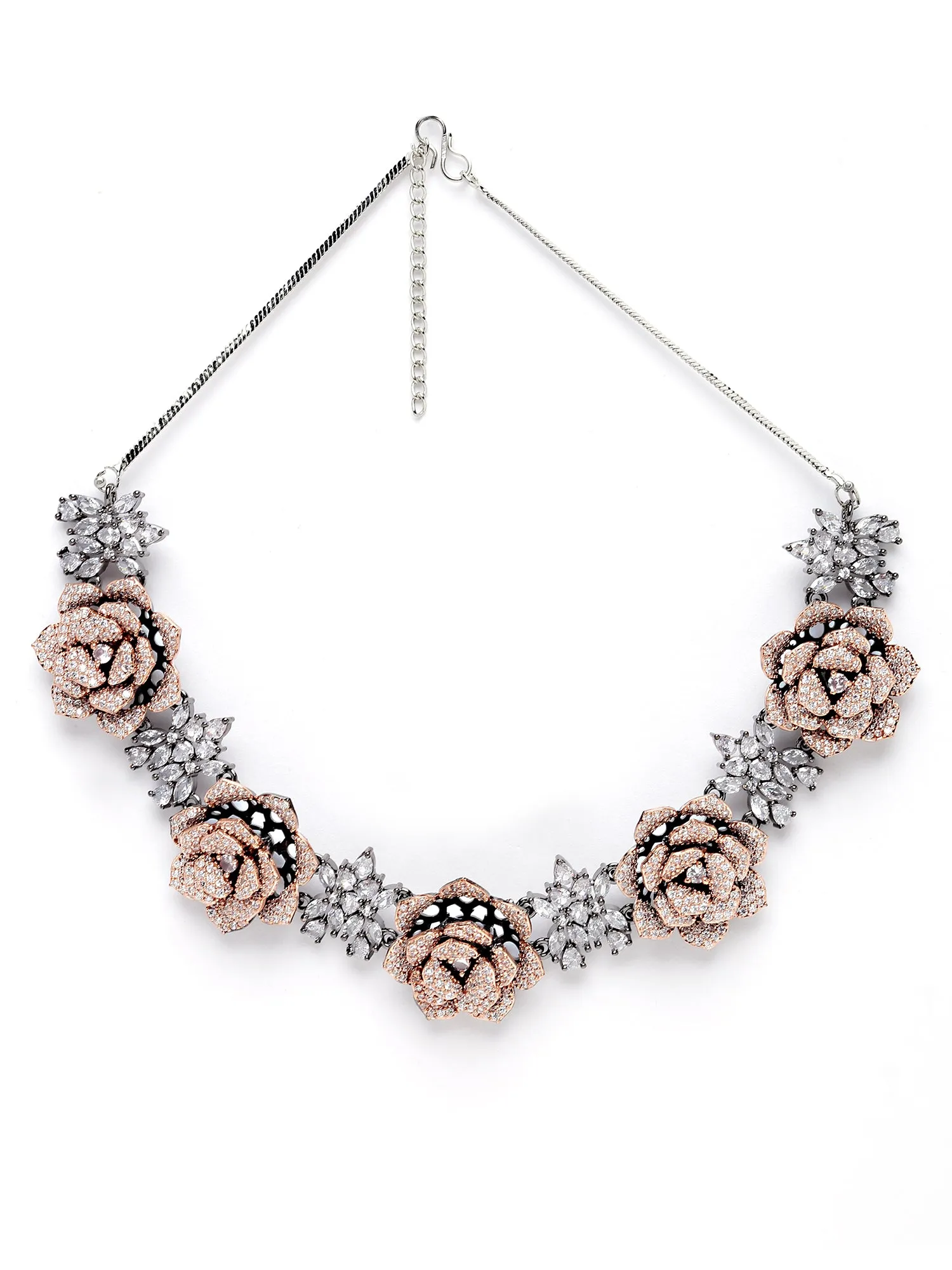 Karatcart Rose Shape Cubic Zirconia Studded Necklace Set for Women