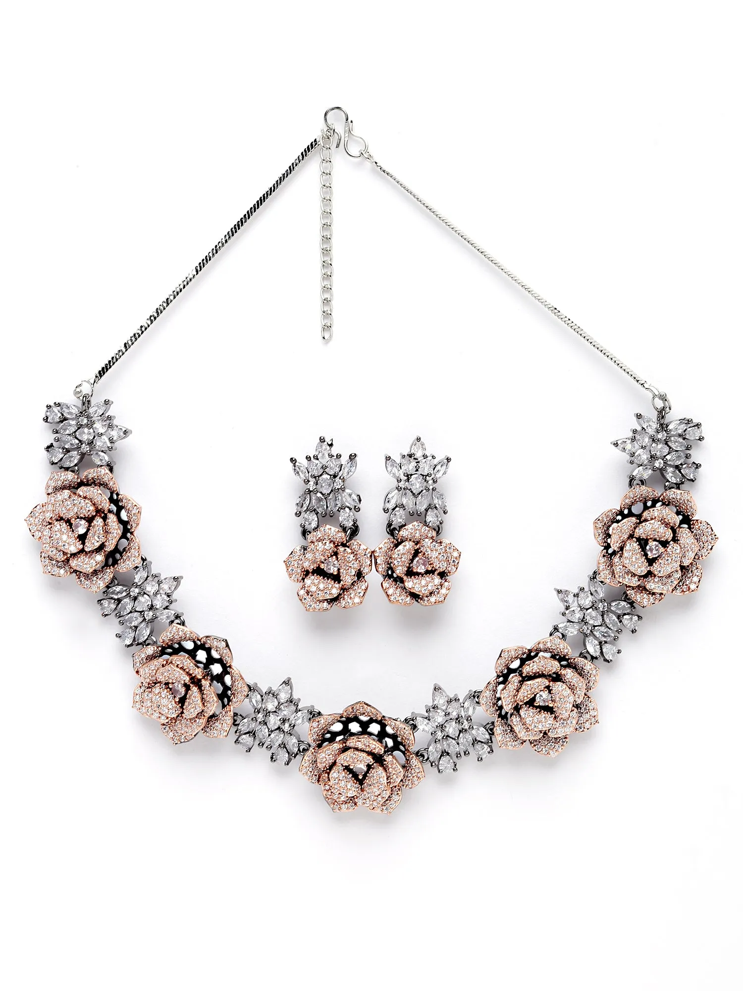 Karatcart Rose Shape Cubic Zirconia Studded Necklace Set for Women