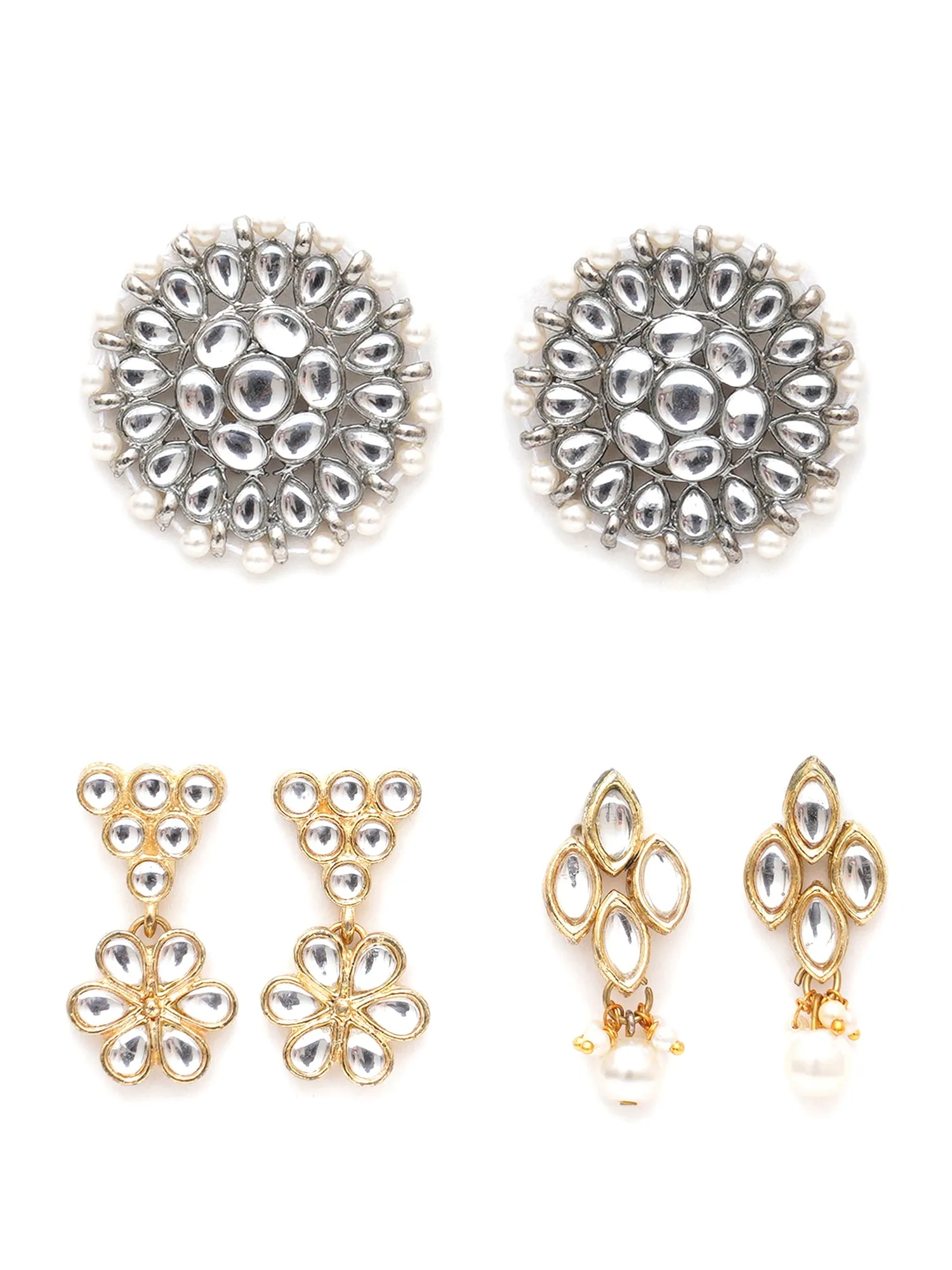 Karatcart Set of 3 Handcrafted Kundan Earrings Combo for Women