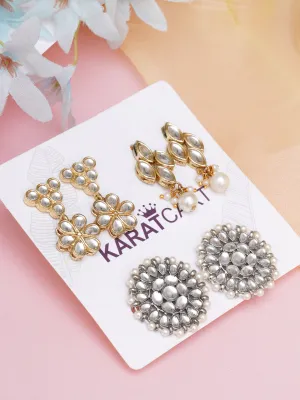 Karatcart Set of 3 Handcrafted Kundan Earrings Combo for Women