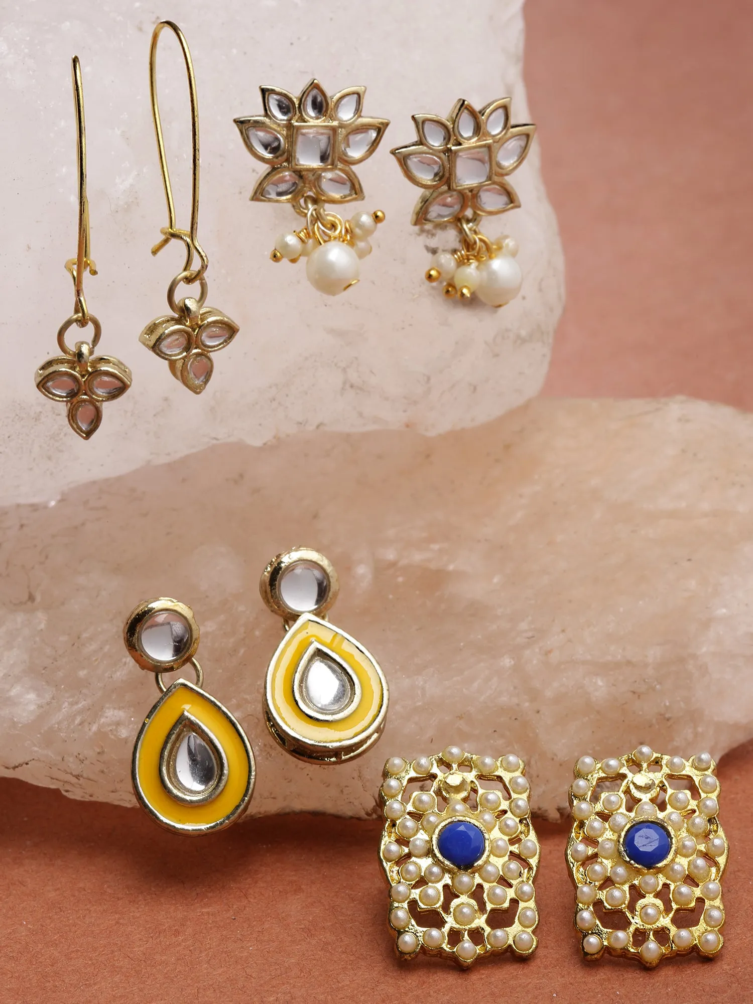 Karatcart Set of 4 Handcrafted Kundan Earrings Combo for Women
