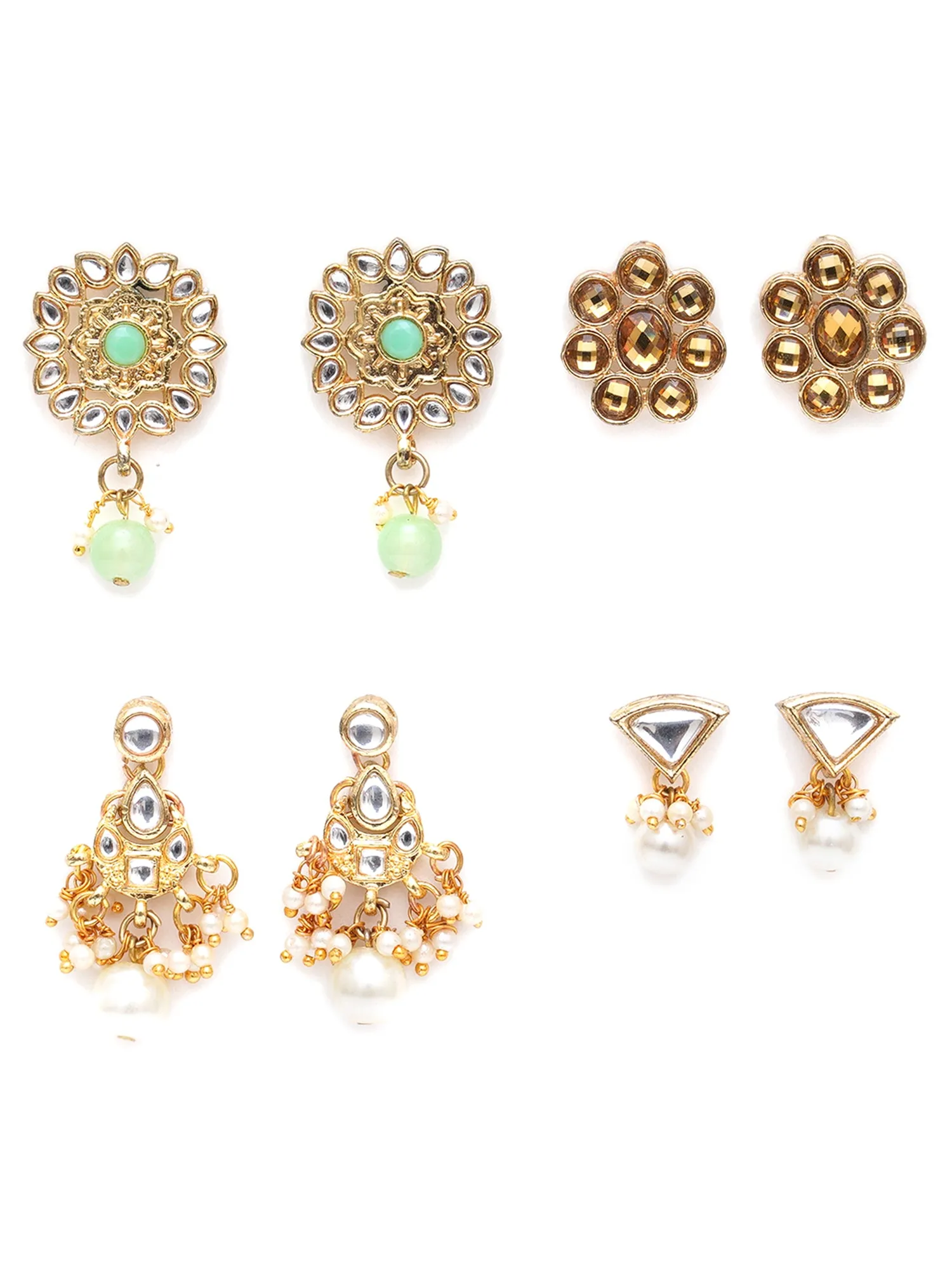 Karatcart Set of 4 Handcrafted Kundan Earrings Combo for Women
