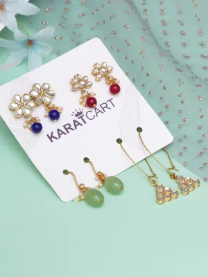 Karatcart Set of 4 Handcrafted Kundan Earrings Combo for Women