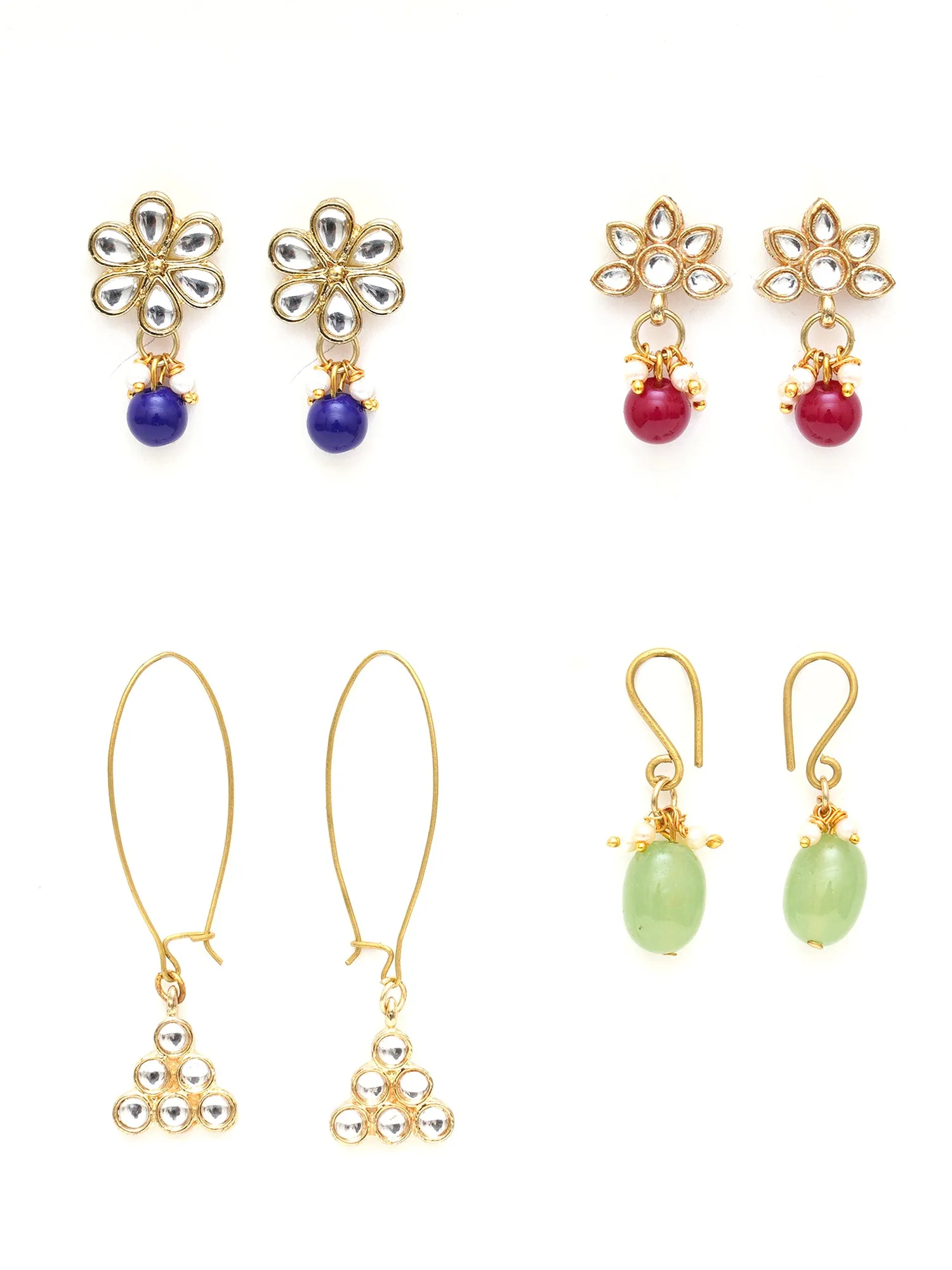 Karatcart Set of 4 Handcrafted Kundan Earrings Combo for Women