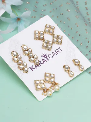 Karatcart Set of 4 Handcrafted Kundan Earrings Combo for Women