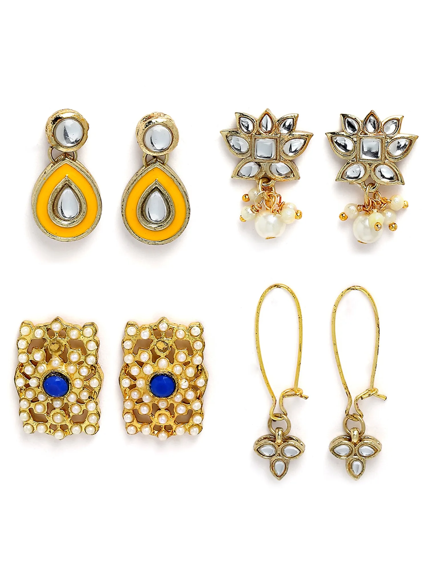 Karatcart Set of 4 Handcrafted Kundan Earrings Combo for Women