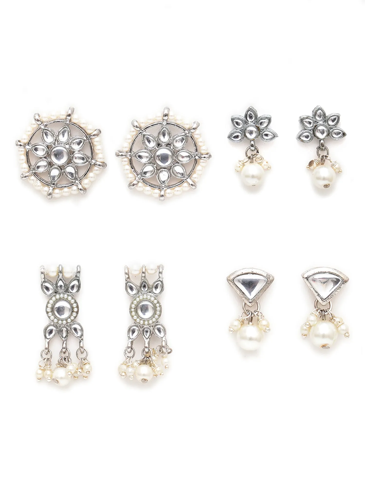 Karatcart Set of 4 Handcrafted Kundan Earrings Combo for Women
