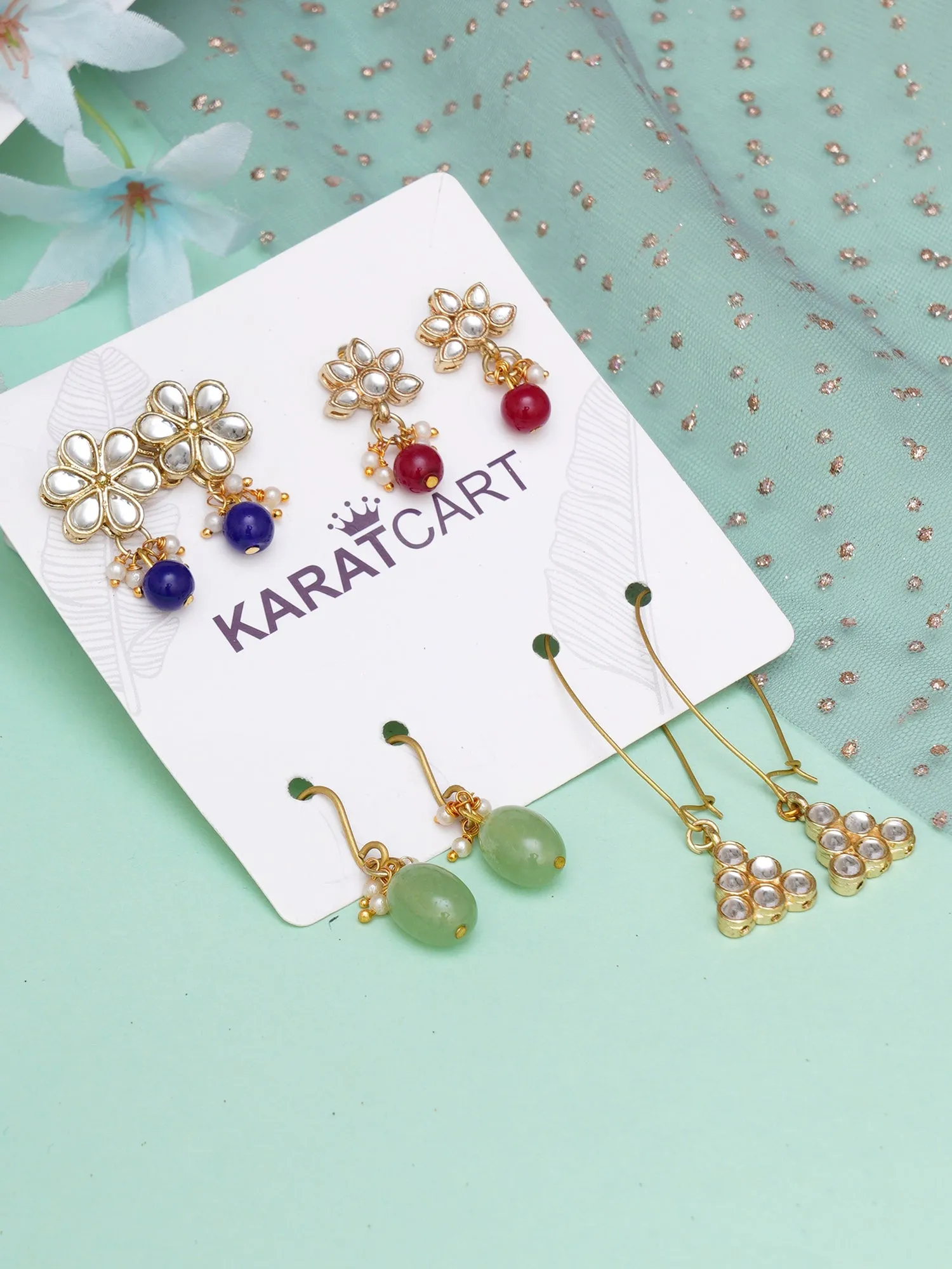 Karatcart Set of 4 Handcrafted Kundan Earrings Combo for Women