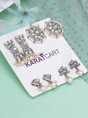 Karatcart Set of 4 Handcrafted Kundan Earrings Combo for Women