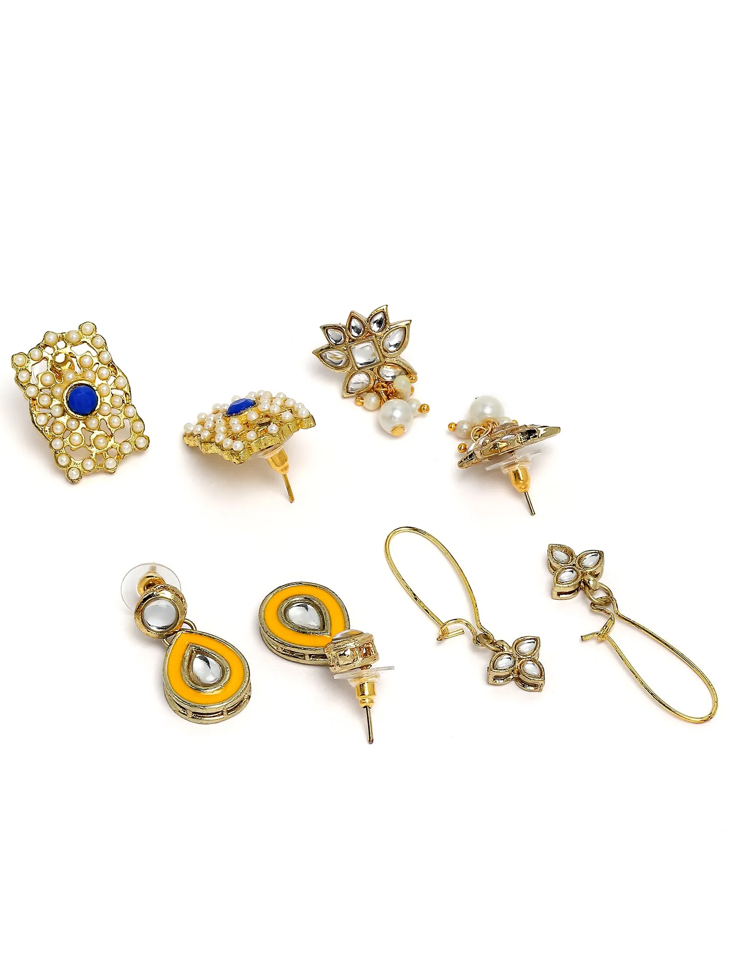 Karatcart Set of 4 Handcrafted Kundan Earrings Combo for Women