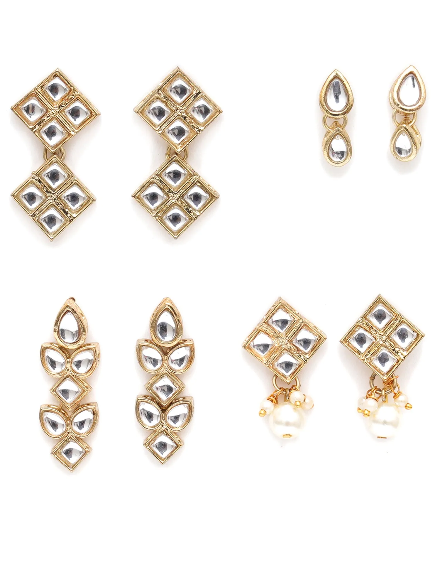 Karatcart Set of 4 Handcrafted Kundan Earrings Combo for Women